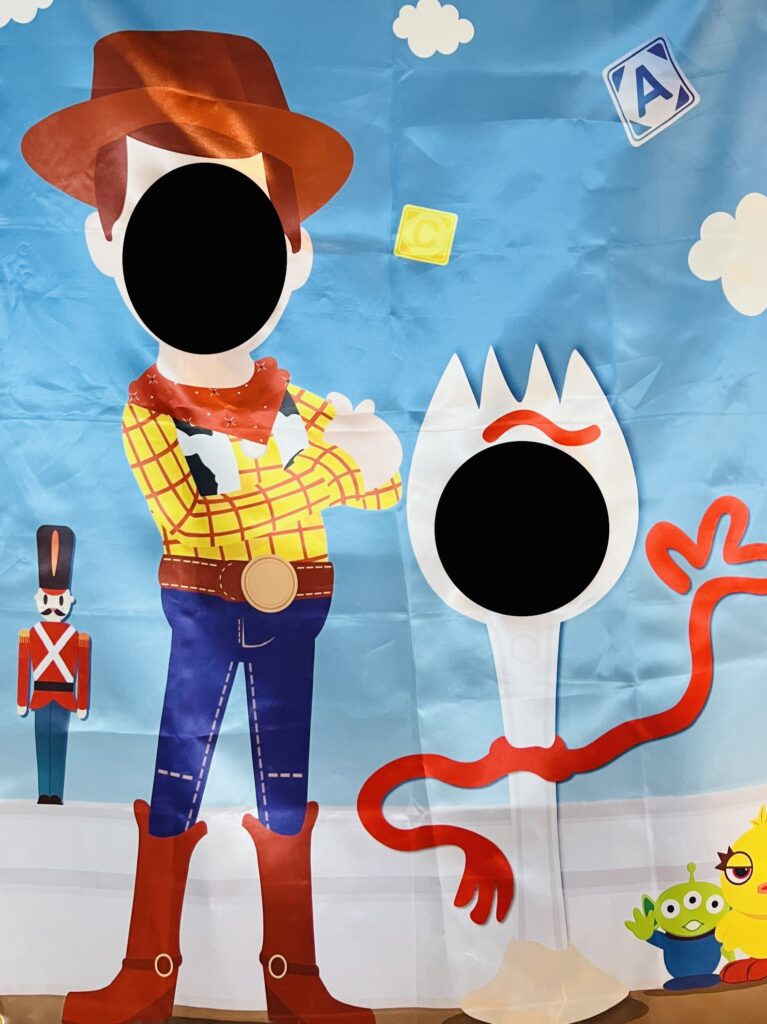 Toy Story Woody and Forky photo banner with face openings