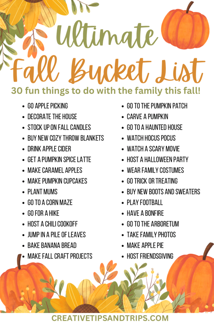 Ultimate fall bucket list. 30 fun things to do with the family this fall.