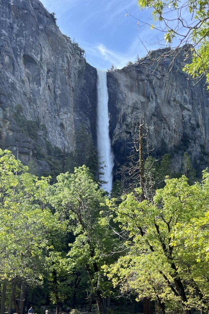 Water flows over granite monoliths at Bridal Veil Fall