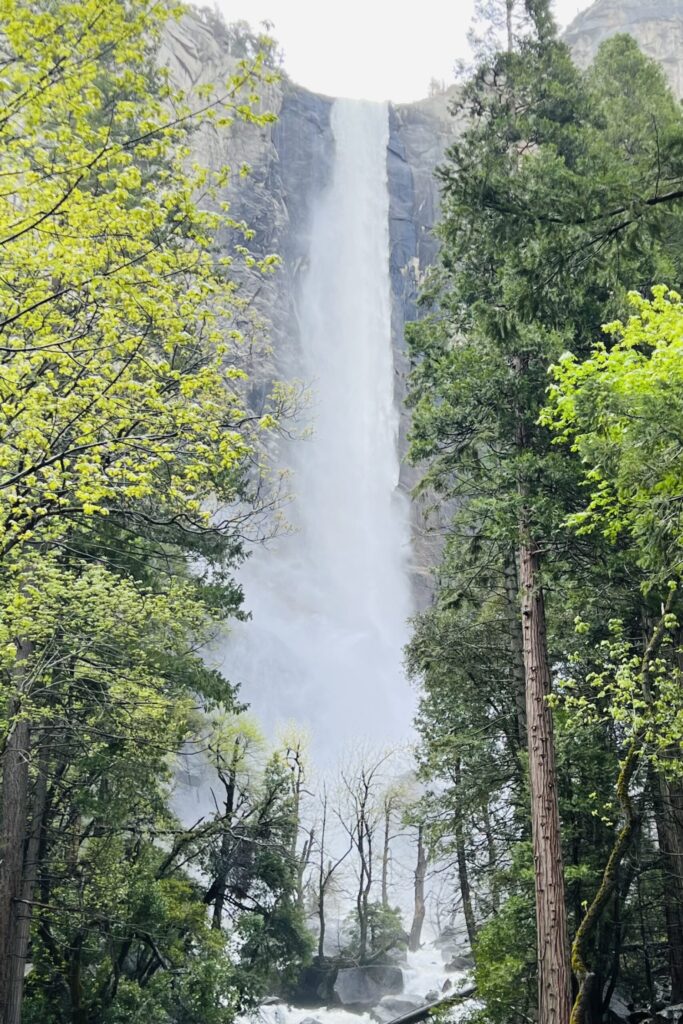 Large amount of water flowing over Bridal Veil Fall